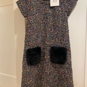 Deux par Deux Multicolor Tweed Dress with Black Pockets